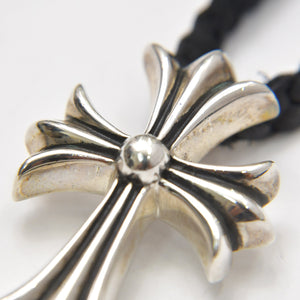 極美品 CHROME HEARTS クロムハーツ スモール CHクロス ペンダント ネックレス レザーブレード シルバー金具 シルバー925 重量約32.42g 中古 4a007046