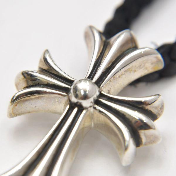 極美品 CHROME HEARTS クロムハーツ スモール CHクロス ペンダント ネックレス レザーブレード シルバー金具 シルバー925 重量約32.42g 中古 4a007046