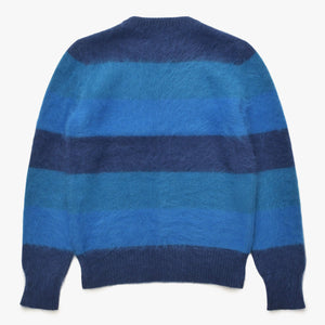 極美品 LOUIS VUITTON ルイヴィトン アンゴラ カシミヤ混 シャギーボーダーニット H6N69WF62 Mサイズ ブルー ネイビー メタル金具 中古 4a007049