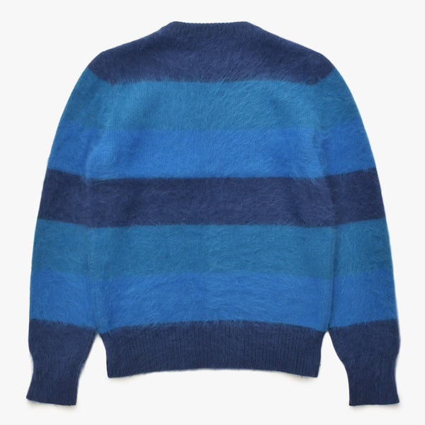 極美品 LOUIS VUITTON ルイヴィトン アンゴラ カシミヤ混 シャギーボーダーニット H6N69WF62 Mサイズ ブルー ネイビー メタル金具 中古 4a007049