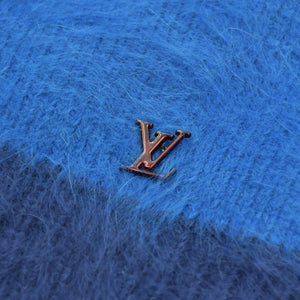 極美品 LOUIS VUITTON ルイヴィトン アンゴラ カシミヤ混 シャギーボーダーニット H6N69WF62 Mサイズ ブルー ネイビー メタル金具 中古 4a007049