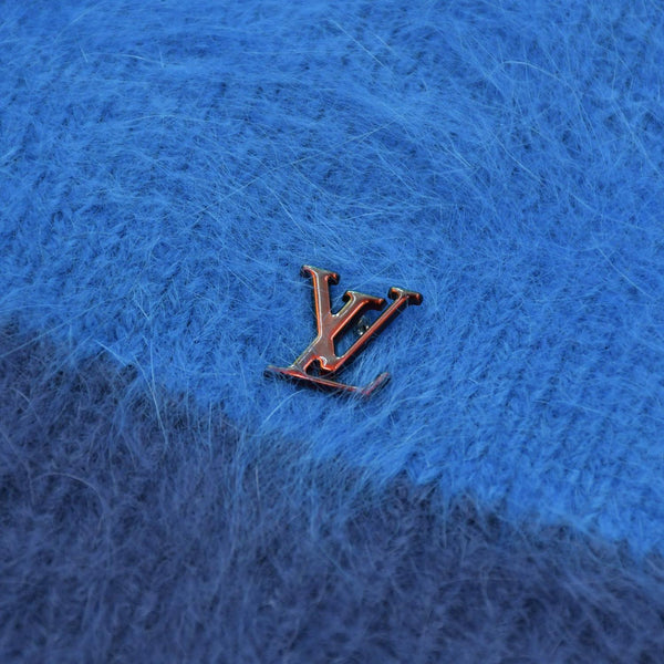 極美品 LOUIS VUITTON ルイヴィトン アンゴラ カシミヤ混 シャギーボーダーニット H6N69WF62 Mサイズ ブルー ネイビー メタル金具 中古 4a007049