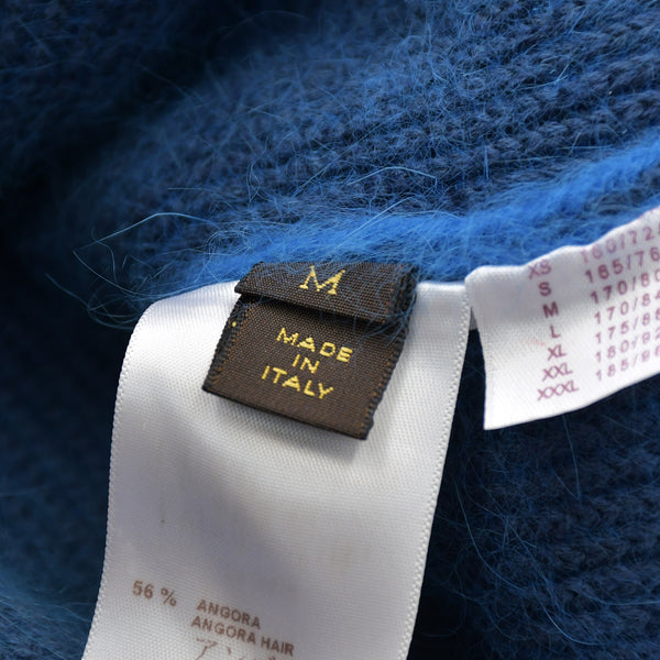 極美品 LOUIS VUITTON ルイヴィトン アンゴラ カシミヤ混 シャギーボーダーニット H6N69WF62 Mサイズ ブルー ネイビー メタル金具 中古 4a007049