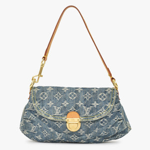 極美品 LOUIS VUITTON ルイヴィトン ミニプリーティ ワンショルダーバッグ M95050 モノグラム デニム インディゴブルー 中古 4a000705