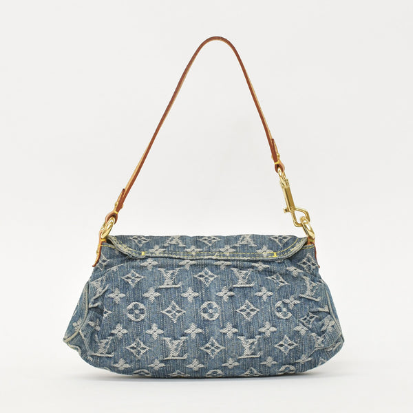 極美品 LOUIS VUITTON ルイヴィトン ミニプリーティ ワンショルダーバッグ M95050 モノグラム デニム インディゴブルー 中古 4a000705
