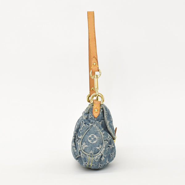 極美品 LOUIS VUITTON ルイヴィトン ミニプリーティ ワンショルダーバッグ M95050 モノグラム デニム インディゴブルー 中古 4a000705