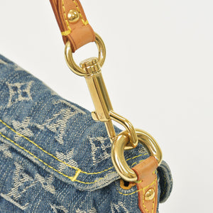 極美品 LOUIS VUITTON ルイヴィトン ミニプリーティ ワンショルダーバッグ M95050 モノグラム デニム インディゴブルー 中古 4a000705