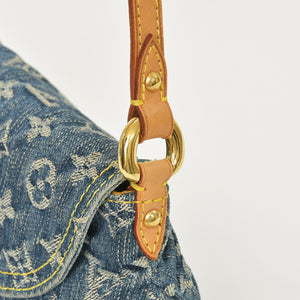 極美品 LOUIS VUITTON ルイヴィトン ミニプリーティ ワンショルダーバッグ M95050 モノグラム デニム インディゴブルー 中古 4a000705