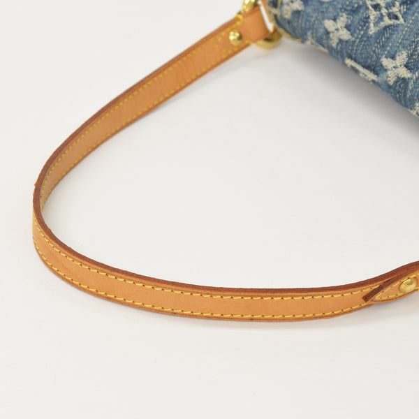 極美品 LOUIS VUITTON ルイヴィトン ミニプリーティ ワンショルダーバッグ M95050 モノグラム デニム インディゴブルー 中古 4a000705