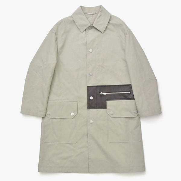 極美品 HERMES エルメス レザーディティール ステンカラーコート PT9010 50サイズ ブラウン セージグリーン シルバー金具 中古 4a007050
