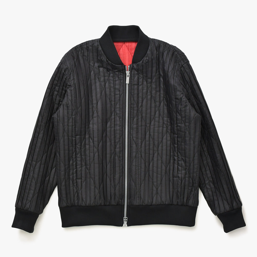 極美品 HOMME PLISSE ISSEY MIYAKE オム プリッセ イッセイ ミヤケ パデッド プリーツ ブルゾン HP73FC011 ブラック レッド 3サイズ アウター 中古 4a007066