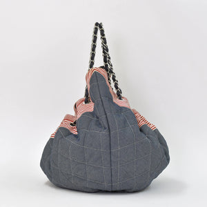 CHANEL シャネル ココカバスGM チェーントートバッグ A46887 13番台 ココマーク デニム キャンバス ストライプ シルバー金具 美品 中古 4b007857