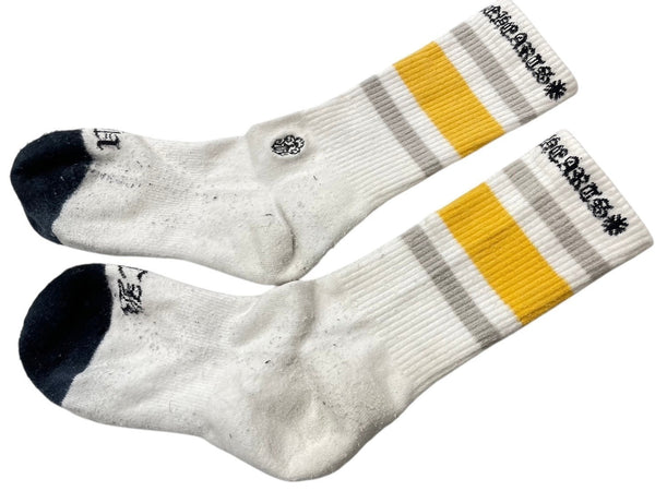 CHROME HEARTS Socks Logo Embroidery Yellow Gray White Cotton Good Used 4c071028
