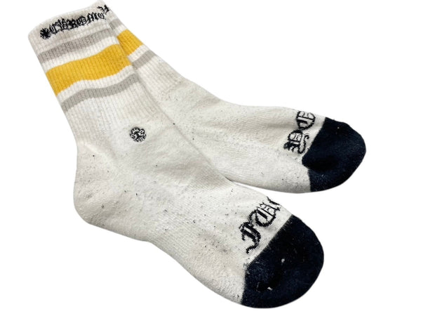 CHROME HEARTS Socks Logo Embroidery Yellow Gray White Cotton Good Used 4c071028