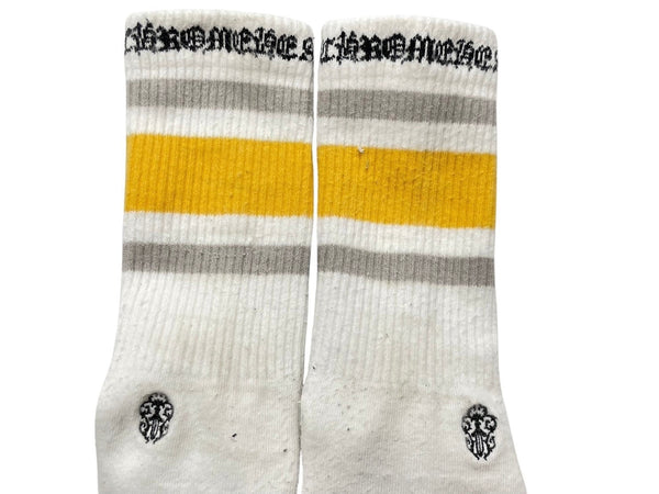 CHROME HEARTS Socks Logo Embroidery Yellow Gray White Cotton Good Used 4c071028