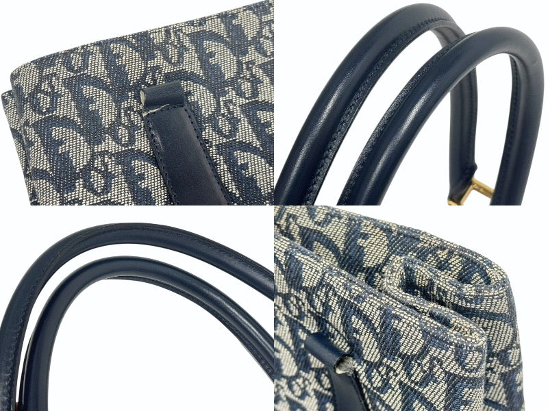Christian Dior ディオール ハンドバッグ カバン スピーディ キャンバス トロッター柄 ネイビー 良品中古 4c071473