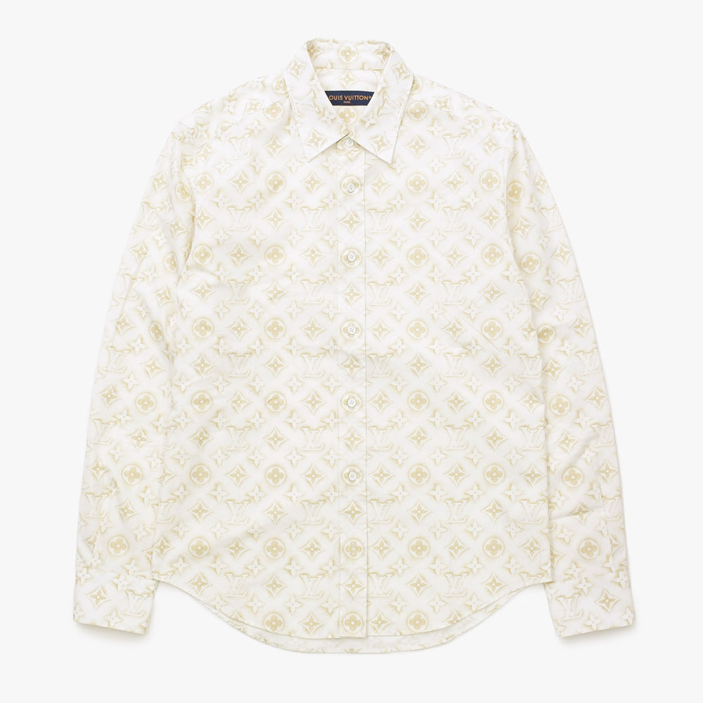 極美品 LOUIS VUITTON ルイヴィトン 長袖シャツ RM232M ZR6 HPS33W サイズS モノグラム柄 ホワイト ベージュ 中古 4a007202