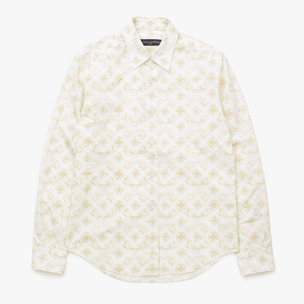 極美品 LOUIS VUITTON ルイヴィトン 長袖シャツ RM232M ZR6 HPS33W サイズS モノグラム柄 ホワイト ベージュ 中古 4a007202