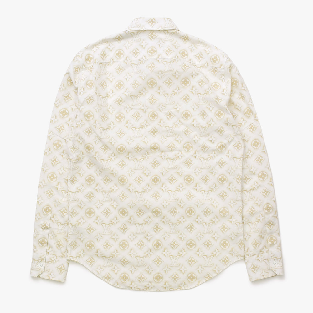 極美品 LOUIS VUITTON ルイヴィトン 長袖シャツ RM232M ZR6 HPS33W サイズS モノグラム柄 ホワイト ベージュ 中古 4a007202