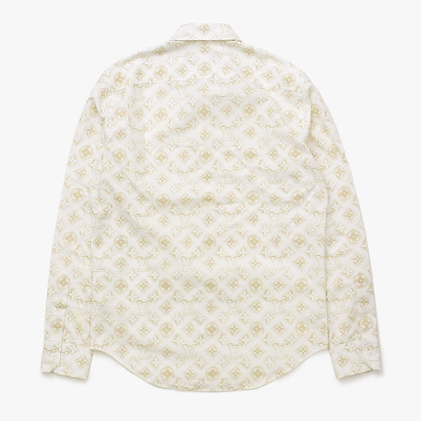 極美品 LOUIS VUITTON ルイヴィトン 長袖シャツ RM232M ZR6 HPS33W サイズS モノグラム柄 ホワイト ベージュ 中古 4a007202
