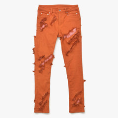 極美品 RICK OWENS リックオウエンス DRKSHDW ダークシャドウ TYRONE CUT デストロイ加工 スキニー カラーデニムパンツ オレンジ サイズ32 中古 4a007205