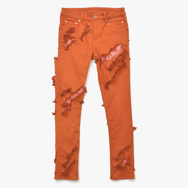 極美品 RICK OWENS リックオウエンス DRKSHDW ダークシャドウ TYRONE CUT デストロイ加工 スキニー カラーデニムパンツ オレンジ サイズ32 中古 4a007205