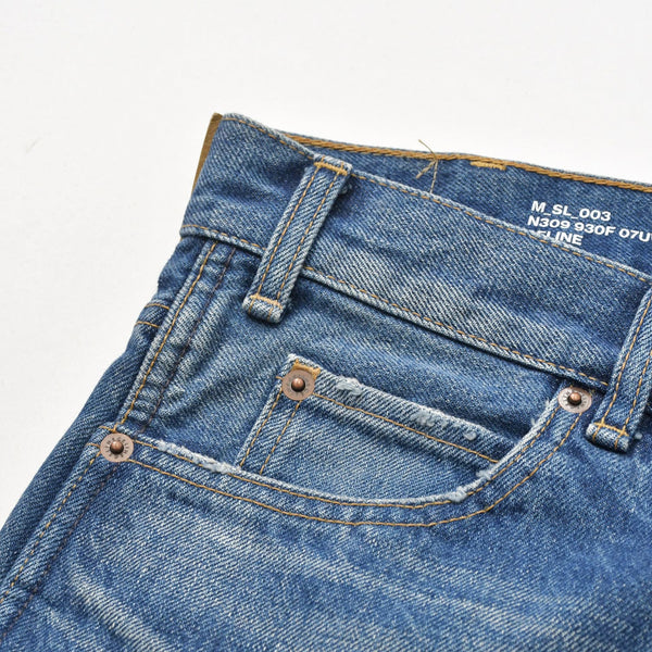 極美品 CELINE セリーヌ ニークラッシュ デストロイ加工 ストレートデニムパンツ M_SL_003 29サイズ ユニオンウォッシュ エディ期 ブロンズ金具 中古 4a007210