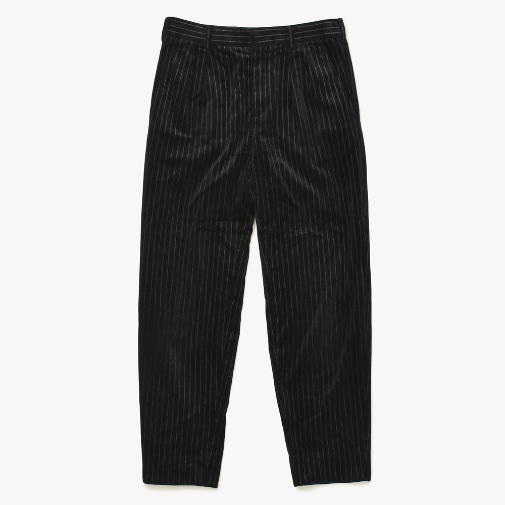極美品 SAINT LAURENT サンローラン ストライプ ベロア ロングパンツ 666274 Y1D75 サイズ44 ブラック 中古 4a007246