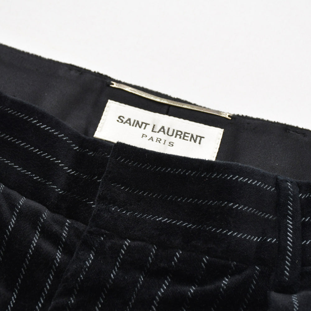極美品 SAINT LAURENT サンローラン ストライプ ベロア ロングパンツ 666274 Y1D75 サイズ44 ブラック 中古 4a007246