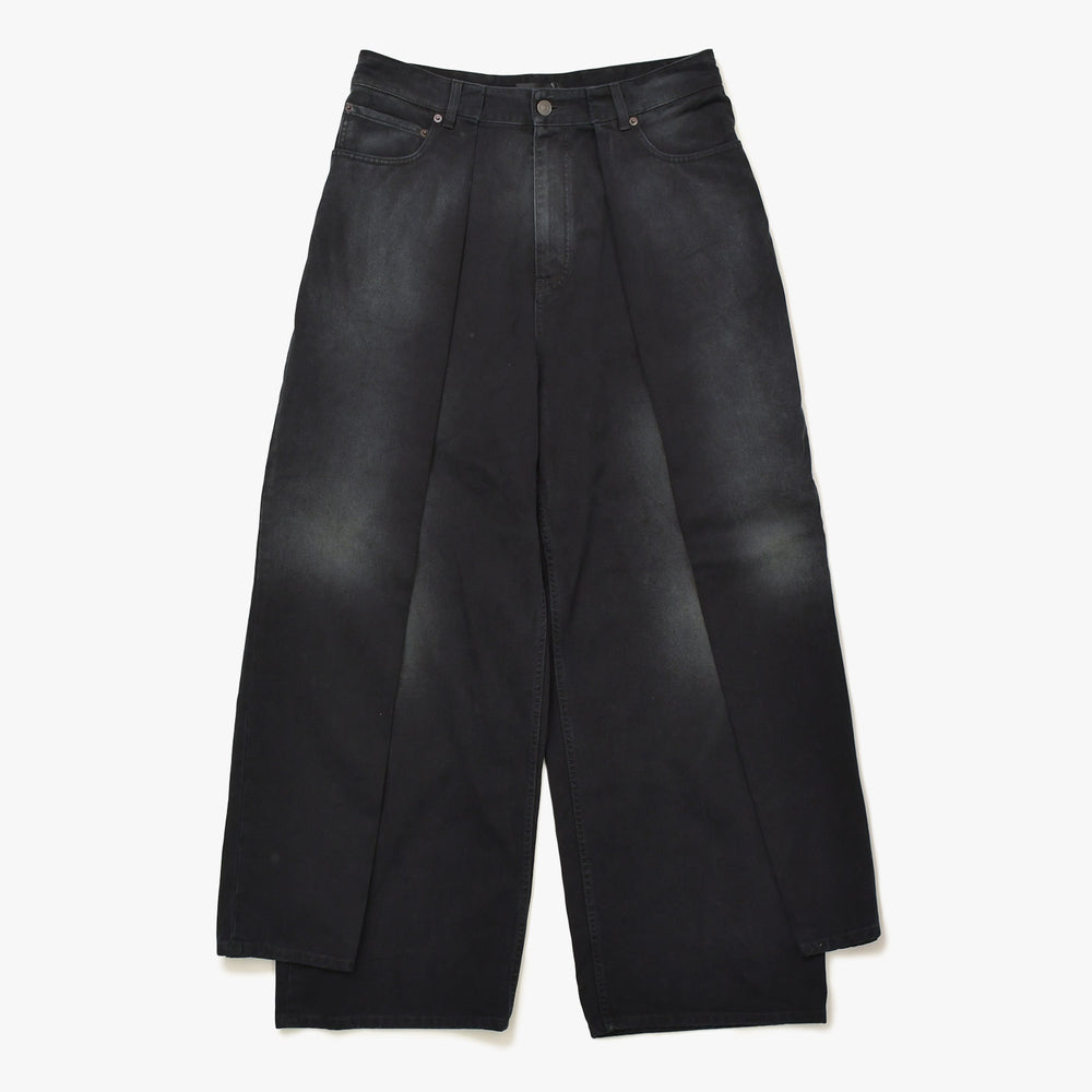 極美品 BALENCIAGA バレンシアガ デニムパンツ 23AW DOUBLE TROUSERS ダブルサイド ワイドデニムパンツ 767983 サイズM ブラック 中古 4a007248