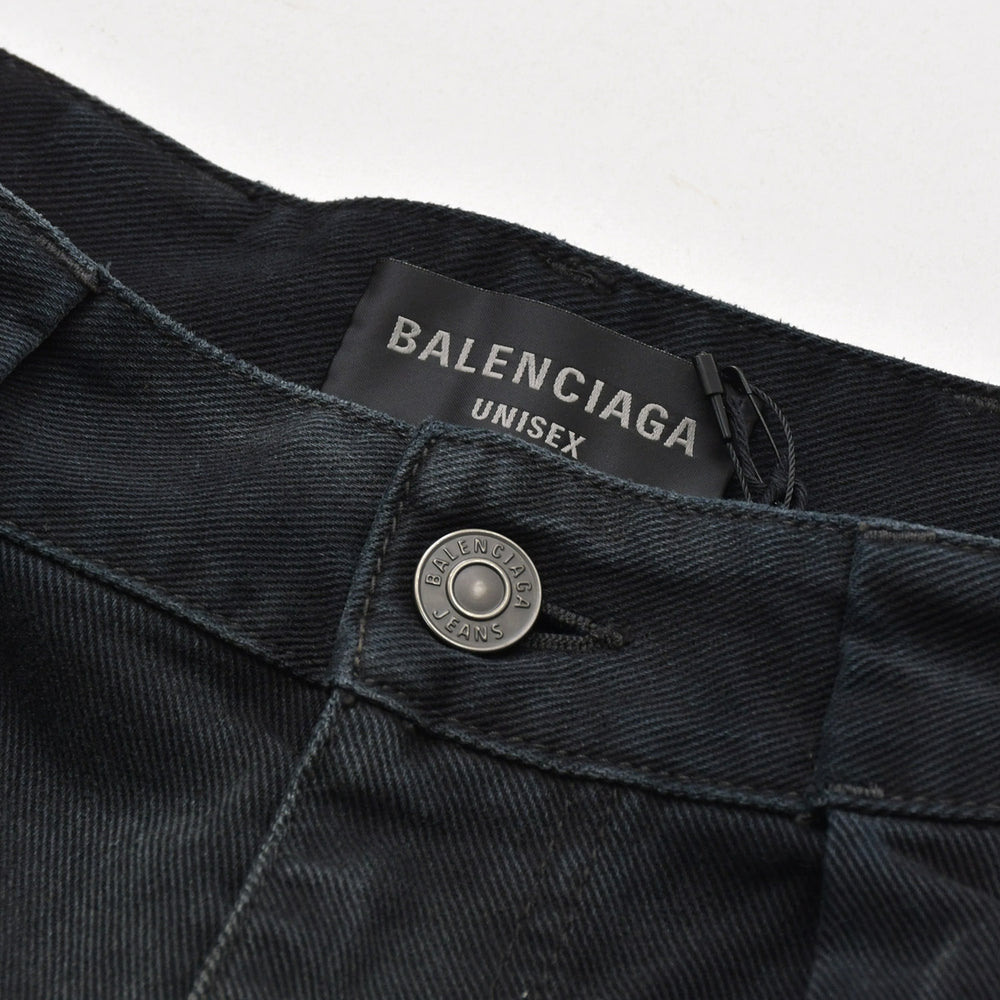 極美品 BALENCIAGA バレンシアガ デニムパンツ 23AW DOUBLE TROUSERS ダブルサイド ワイドデニムパンツ 767983 サイズM ブラック 中古 4a007248