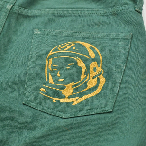 BILLIONAIRE BOYS CLUB ビリオネアボーイズクラブ ストレートデニムパンツ グリーン Mサイズ ヘルメットロゴ シルバー金具 美品 中古 4a007304