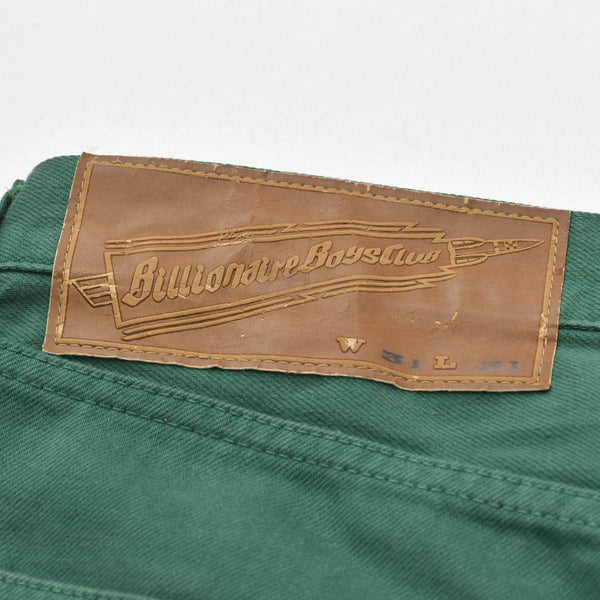 BILLIONAIRE BOYS CLUB ビリオネアボーイズクラブ ストレートデニムパンツ グリーン Mサイズ ヘルメットロゴ シルバー金具 美品 中古 4a007304
