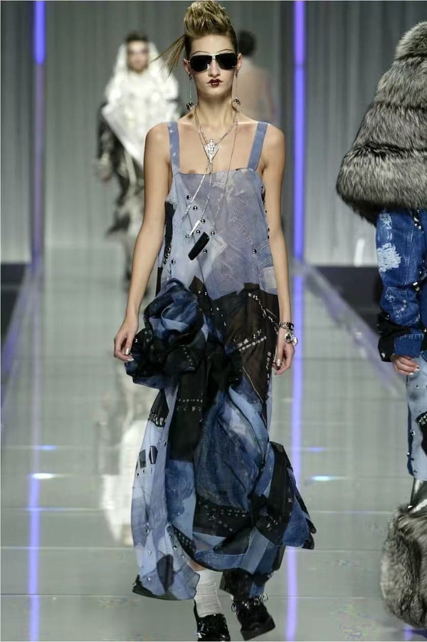 極美品 Christian Dior クリスチャンディオール スノーブーツ ガリアーノ期 トロンプルイユ デニム 00FW サイズ35-37 アーカイブ 中古 4b000921
