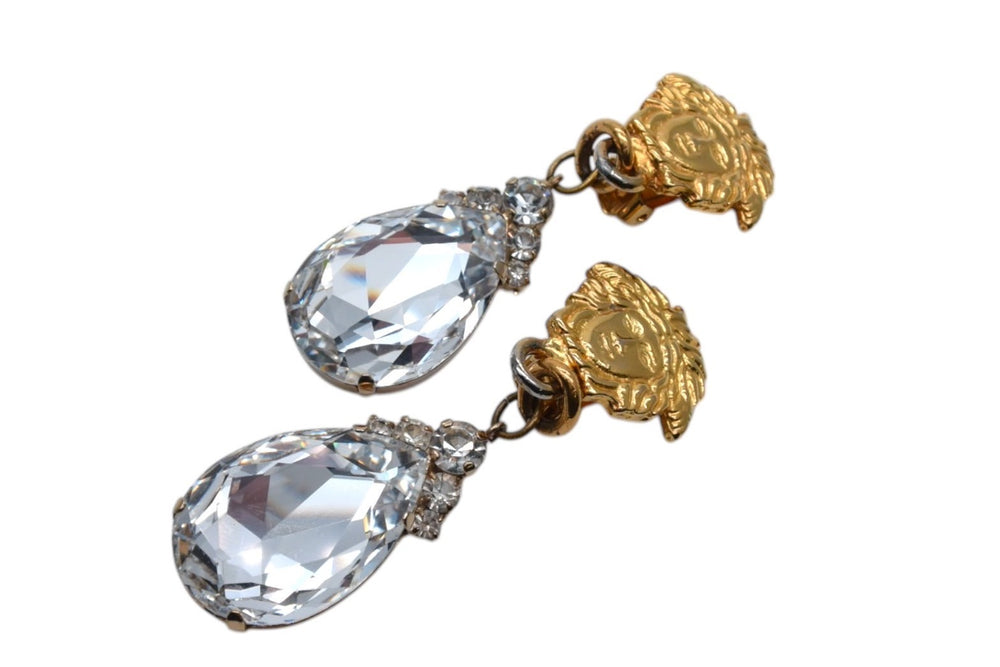 Gianni Versace Medusa Crystal Earrings Gold 33.8g Rhinestone Plated Accessories Jewelry Used 4c074264