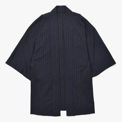 Excellent condition Y.&SONS (Y&amp;Sons) Haori Shirt, Kimono Style, Navy Chalk Stripe, Wool, Made in Japan, Men's, Yamato, Used, 4a007448