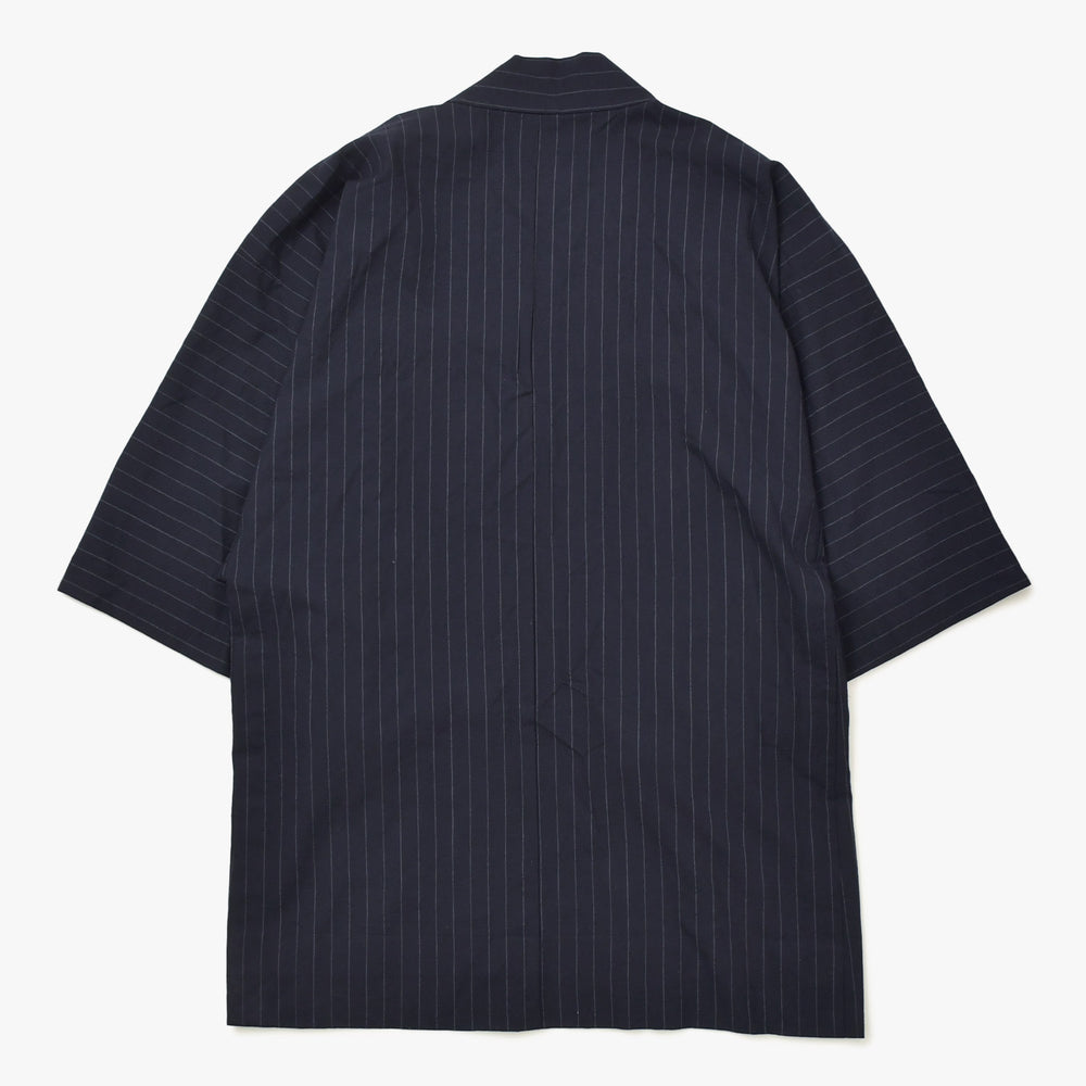 極美品 Y.&SONS ワイアンドサンズ 羽織シャツ 着物 ネイビー チョークストライプ ウール 日本製 メンズ やまと 中古 4a007448