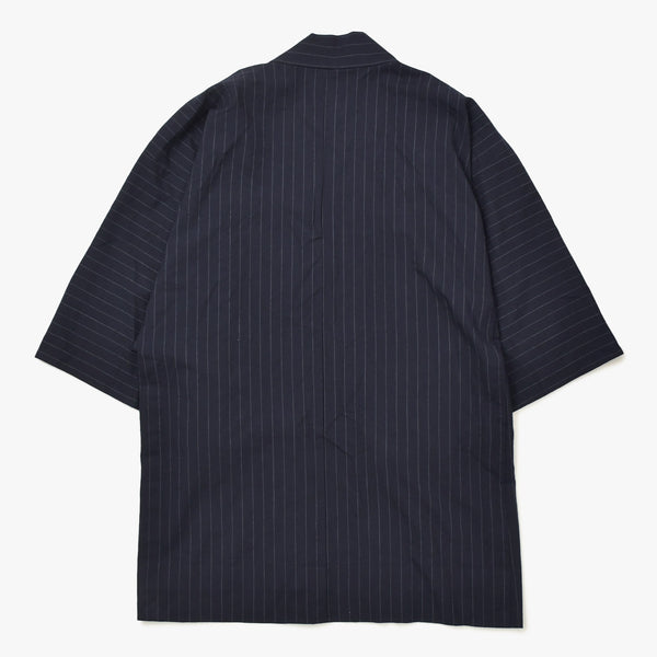 Excellent condition Y.&SONS (Y&amp;Sons) Haori Shirt, Kimono Style, Navy Chalk Stripe, Wool, Made in Japan, Men's, Yamato, Used, 4a007448