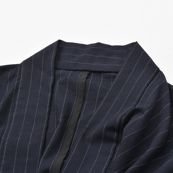Excellent condition Y.&SONS (Y&amp;Sons) Haori Shirt, Kimono Style, Navy Chalk Stripe, Wool, Made in Japan, Men's, Yamato, Used, 4a007448