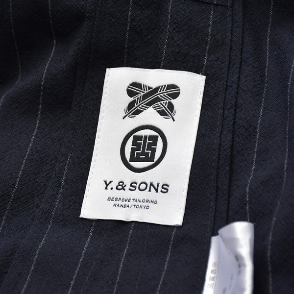 Excellent condition Y.&SONS (Y&amp;Sons) Haori Shirt, Kimono Style, Navy Chalk Stripe, Wool, Made in Japan, Men's, Yamato, Used, 4a007448