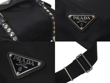 Load image into Gallery viewer, PRADA プラダ ナイロン スタッズ ショルダーバッグ ブラック トライアングルロゴ シルバー金具 黒 レザー 中古 4c074492