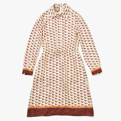 極美品 GUCCI グッチ ロングシャツ ワンピース ベージュ レッド サイズ38 ホースプリントワンピース 770153 中古 4a007477