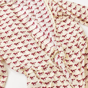 極美品 GUCCI グッチ ロングシャツ ワンピース ベージュ レッド サイズ38 ホースプリントワンピース 770153 中古 4a007477