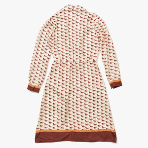 極美品 GUCCI グッチ ロングシャツ ワンピース ベージュ レッド サイズ38 ホースプリントワンピース 770153 中古 4a007477