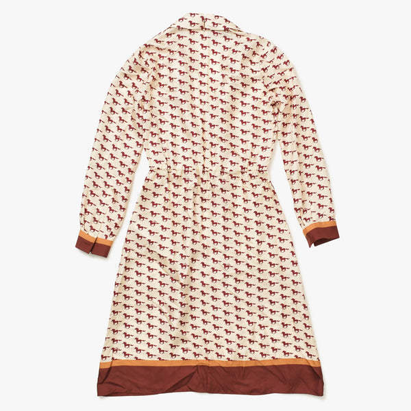 極美品 GUCCI グッチ ロングシャツ ワンピース ベージュ レッド サイズ38 ホースプリントワンピース 770153 中古 4a007477