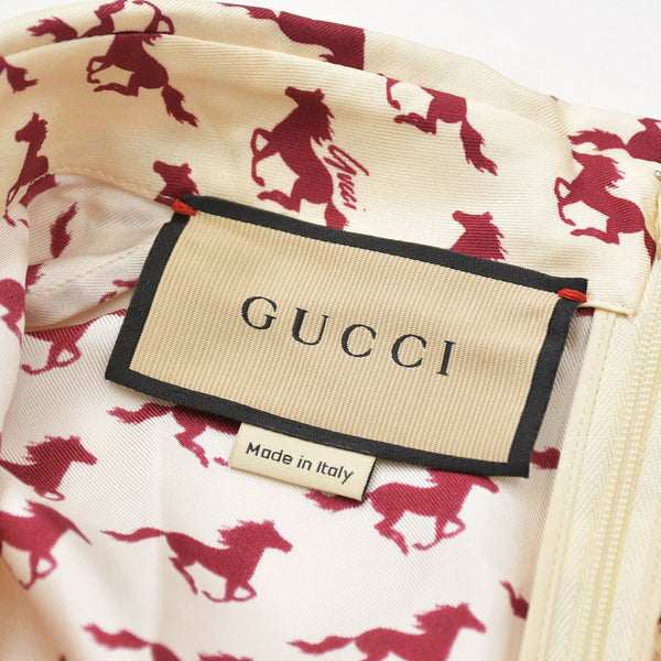 極美品 GUCCI グッチ ロングシャツ ワンピース ベージュ レッド サイズ38 ホースプリントワンピース 770153 中古 4a007477