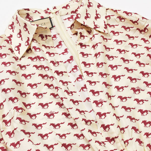 極美品 GUCCI グッチ ロングシャツ ワンピース ベージュ レッド サイズ38 ホースプリントワンピース 770153 中古 4a007477
