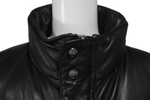 画像をギャラリービューアに読み込む, 極美品 CHROME HEARTS クロムハーツ STIFF LTHR スティッフ クロスボール ダウンジャケット ブラック 羊革 サイズM シルバー金具 中古 4c074771