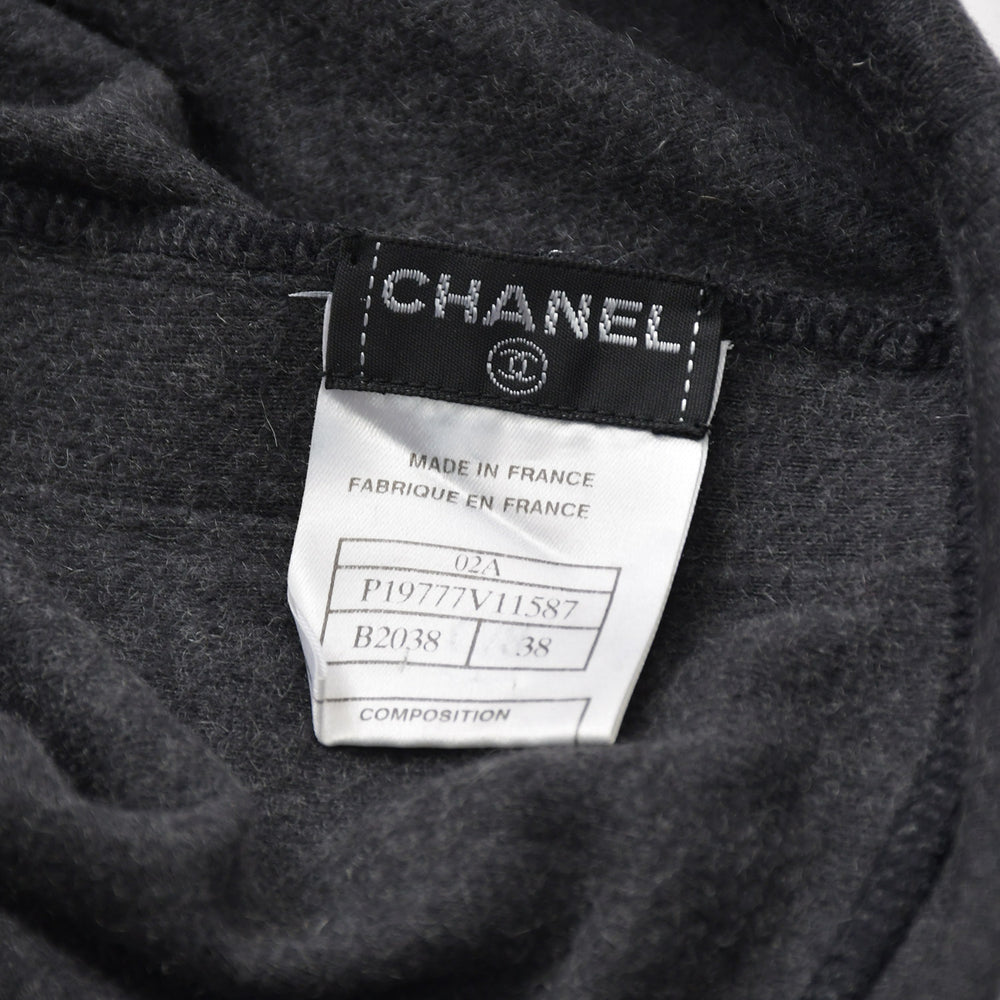 極美品 CHANEL シャネル パンツ スウェットパンツ スポーツライン サイドライン コットン サイズ38 P19777V11587 グレー ブラック シルバー金具 中古 4a007545