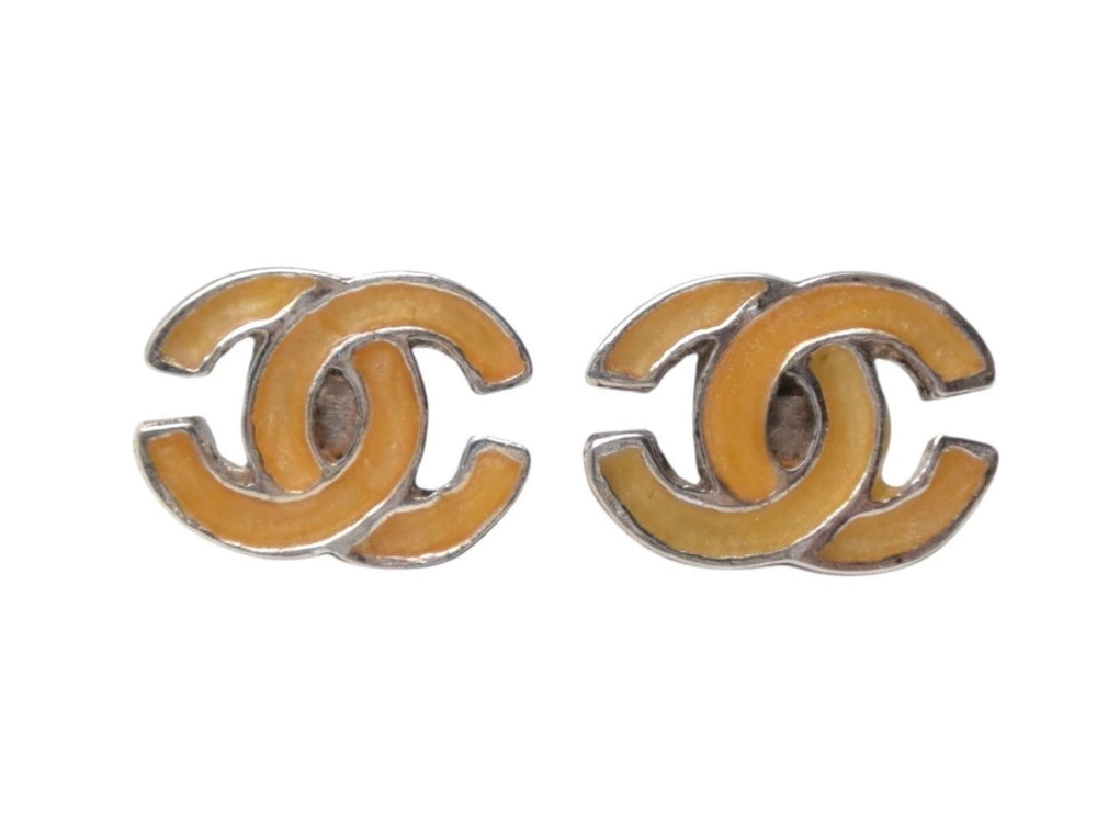 CHANEL Chanel Earrings Coco Mark Accessories 00T Engraved Metal Silver Orange 0.8g Good Condition Used 4c075477